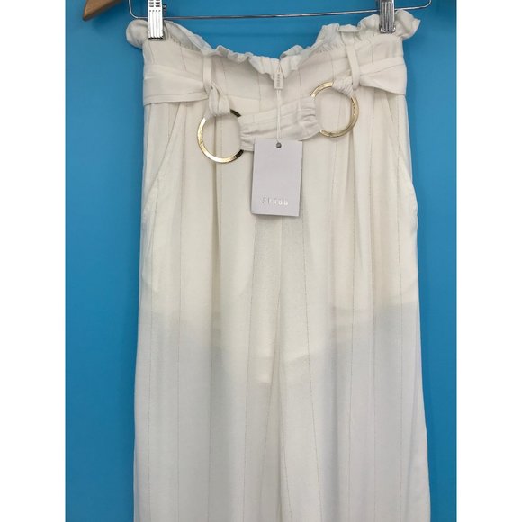 Suboo Nadia Wide Leg High Waist Pant Ivory/Gold Striped Size 2 NEW - Picture 4 of 8